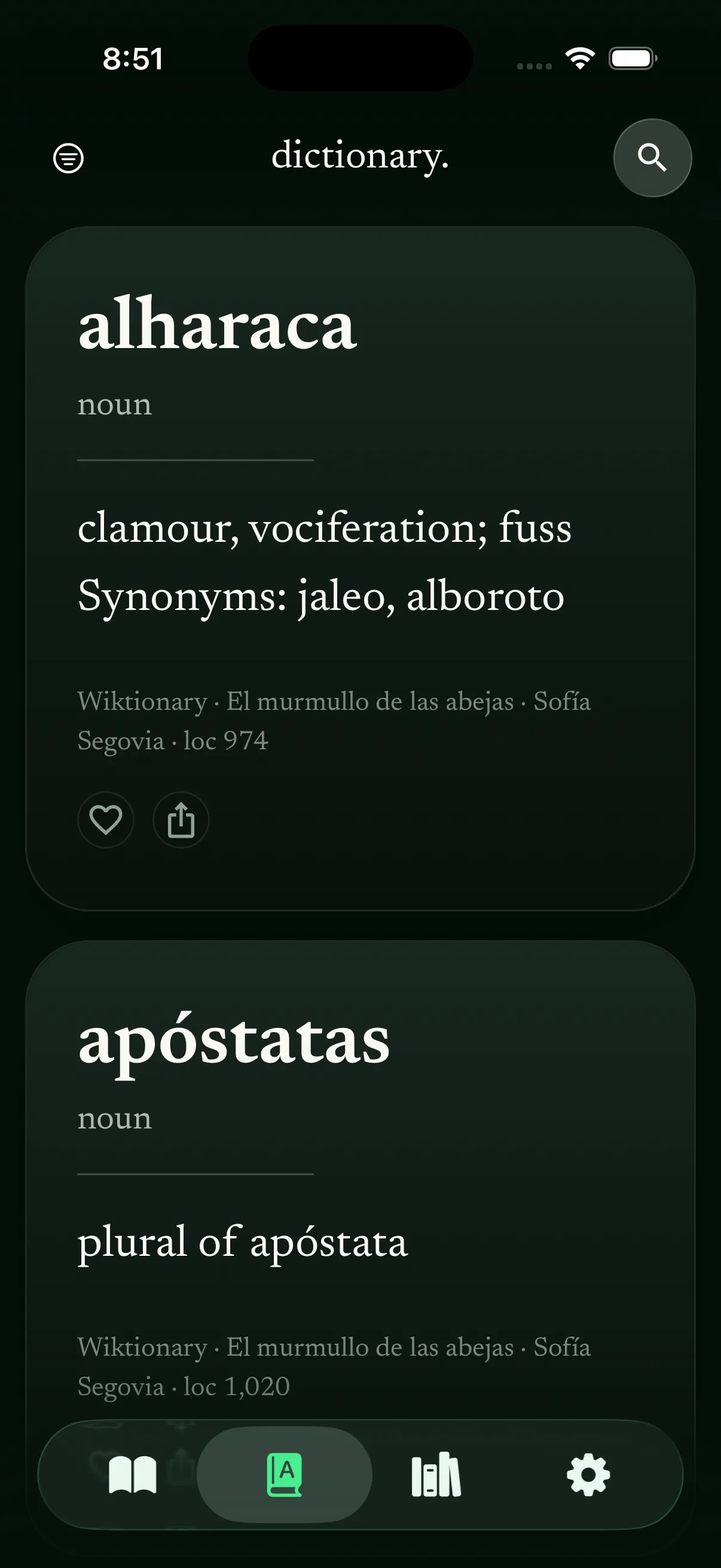 relic dictionary view